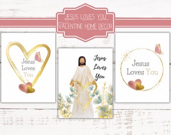 Valentine Home Decor for Christian Families | Jesus Loves You | Watercolor | Valentine Gift | Spanish & English | Valentine Printable