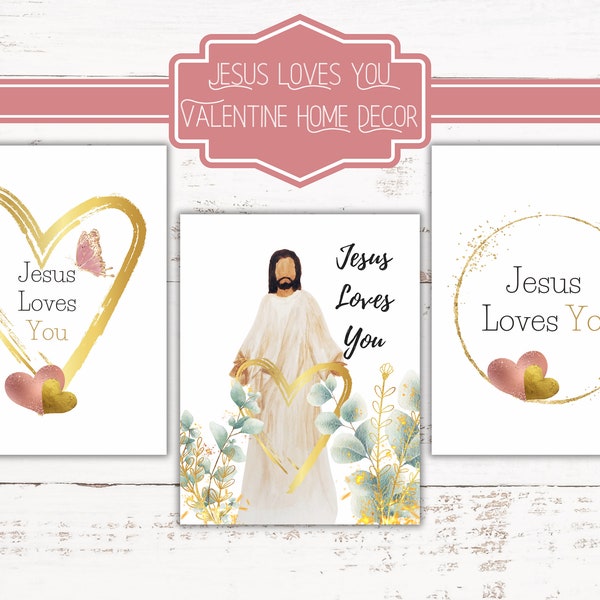 Valentine Home Decor for Christian Families | Jesus Loves You | Watercolor | Valentine Gift | Spanish & English | Valentine Printable