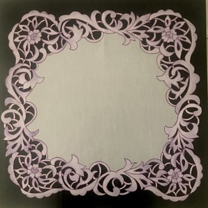 Handmade, Hand painted & Cutwork Tablecloth,  17 1/4” X 18 1/4” Rectangular, Elegant Special Occasion.
