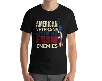 American Veteran Premium camiseta unisex de manga corta - Militar - Fuerzas Armadas - Marina - Marines - Ejército - Fuerza Aérea