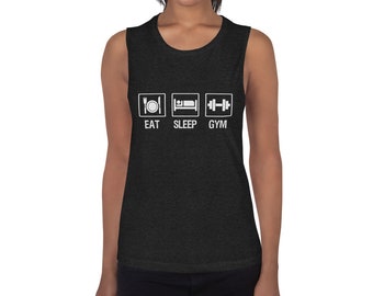 Eat Sleep Gym Ladies' Muscle Tank - Workout T-Shirt - Gym Shirt - Love To Eat