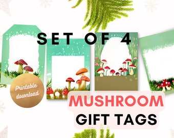 Original Art Pilz Geschenkanhänger, druckbare Blank Tags, Weihnachten Urlaub, to from, Amanita Forest, psychedelisch, süße Winter Etiketten Aufkleber