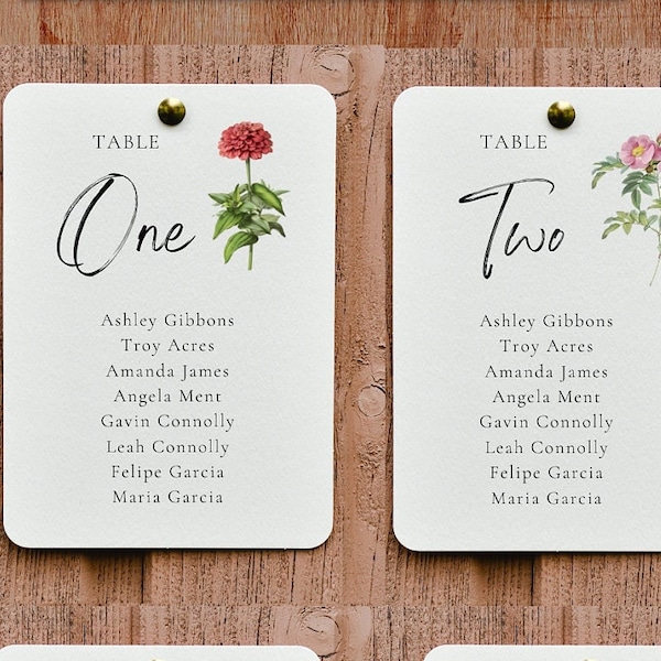 Vintage floral table seating chart, wedding table cards, flowers bold rich colors, reception print sign, find your seats, template editable