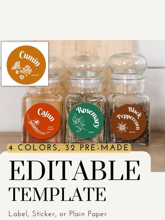 Large Spice jars + Labels