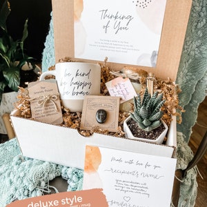 Thinking of You Care Package • Care Package for Her • Live Succulent • Soy Wood Wick Candle • Caring Box