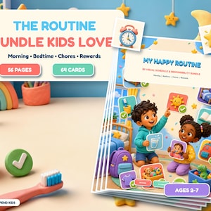 Kids Routine Chart Bundle, 3D Morning and Bedtime Visual Schedule, Toddler Chore Reward PDF