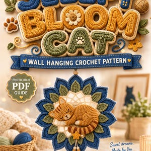 Sleeping Cat Crochet Wall Hanging Pattern PDF, Photo Tutorial, Flower Window Decor,Beginner Amigurumi Cat Pattern