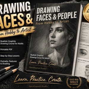Può includere: Un libro di corso di disegno intitolato Drawing Faces & People From Hobby to Artist di 48 pagine. La copertina presenta un ritratto a grafite. Include lezioni passo dopo passo, un PDF stampabile, matite in grafite e un temperino.