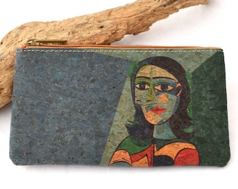 Pochette Picasso, sac à main en liège naturel, pochette de sac, étui à lunettes, accessoires d’art pour femmes, sac cosmétique en cuir végétalien