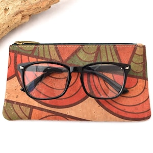 Borsellino in Sughero, Pochette in fantasia etnica Verde/Arancio, Bustina da borsa multiuso, Porta documenti, Occhiali e Smartphone, Vegan