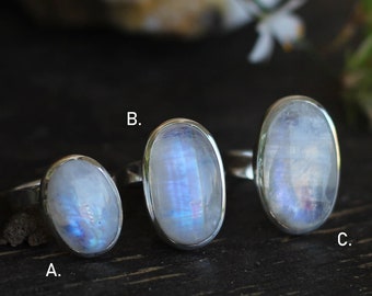 Maxi Anello Pietra di Luna Arcobaleno, Anelli Argento Regolabile, Anello Donna Labradorite Bianca, Cristalloterapia Amuleto Protettivo