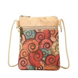 Umhängetasche aus Naturkork, Kleine Tasche mit Spiralmuster, Damentasche aus Naturleder, Accessoires aus veganem Leder