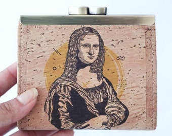 Mona Lisa Print Coin Purse, Vegan Cork Purse, Monnalisa Accessories, Lady with Hermine, Leonardo da Vinci, Clic Clac Purse