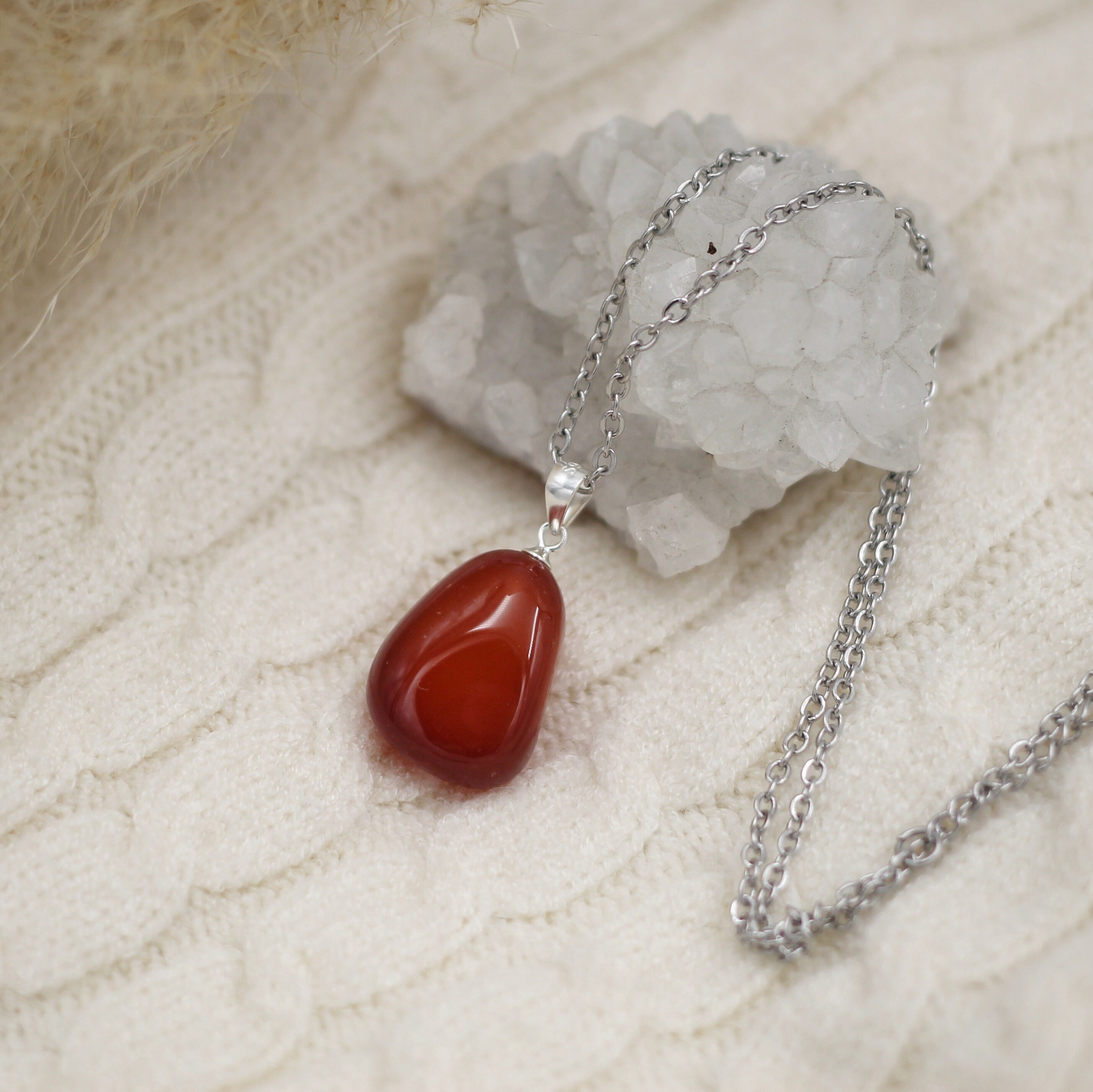 Carnelian Necklace, Small Natural Carnelian Pendant With 925