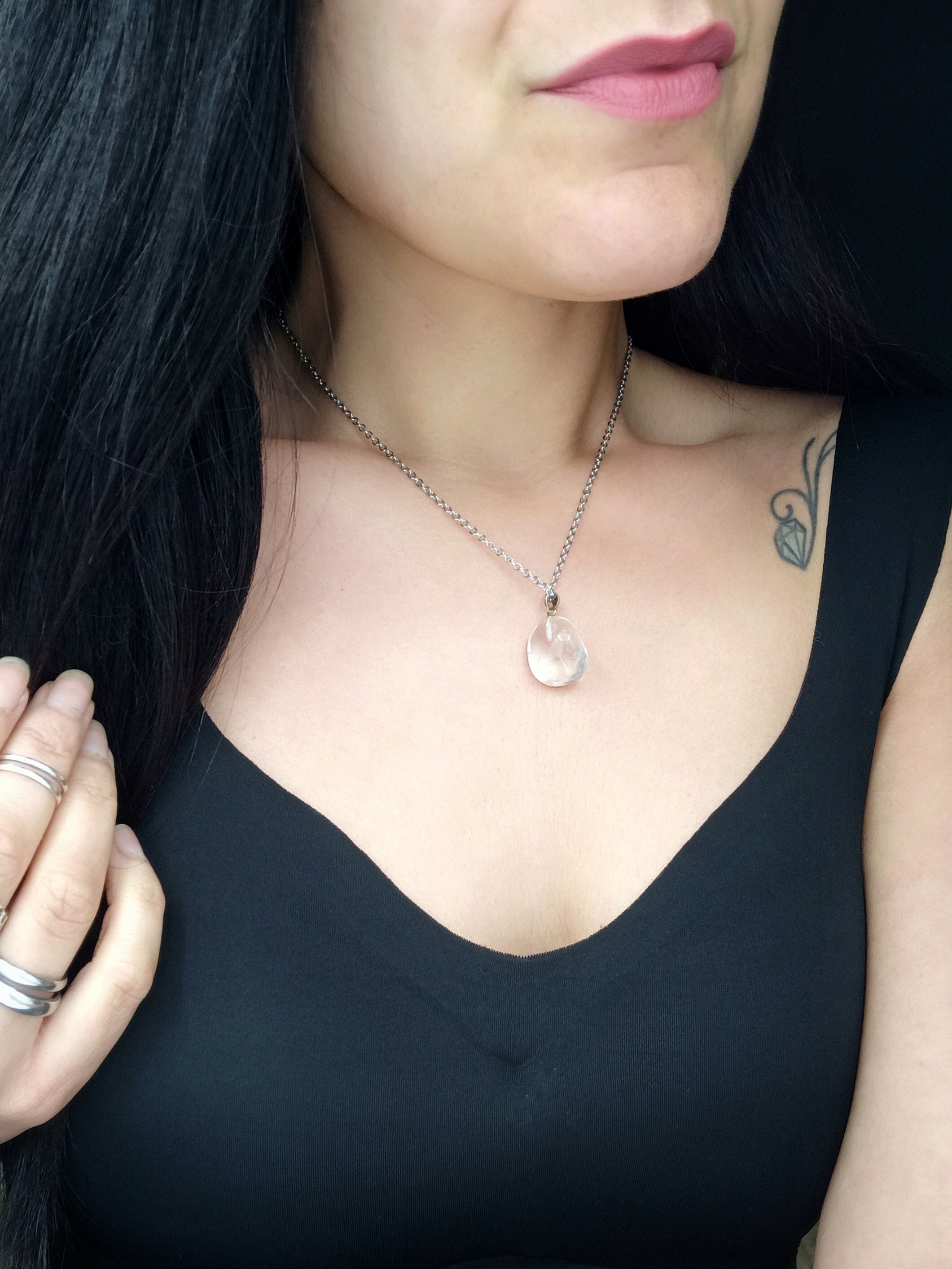 ネックレス・ペンダント Unbalanced Coil Pendant Necklace #8700 Cubic Zirconia Rhodium Over Sterling Silver Dancing Bella