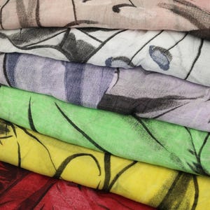 Natural bamboo and eucalyptus fiber scarf available in multiple colors, breathable vegan with floral print, can be used as a stole