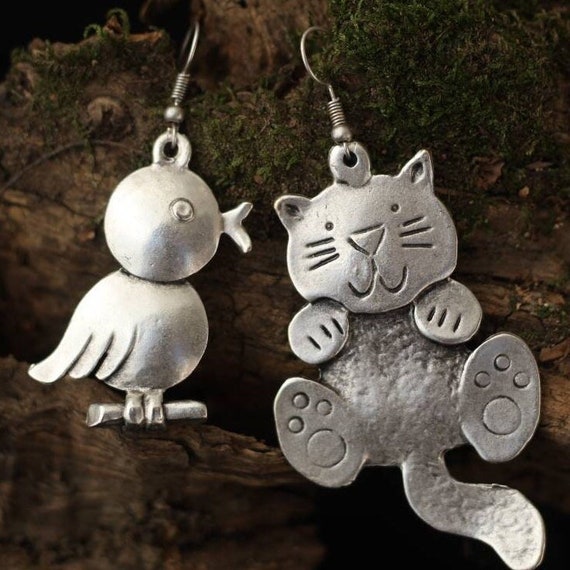 Cat and bird on sale jewelry