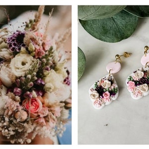 Custom Wedding Bouquet Earrings. Floral Bouquet Clay Earrings. Wedding Custom Earrings. Bridal Custom Jewelry. Bridal Gifts for Her.