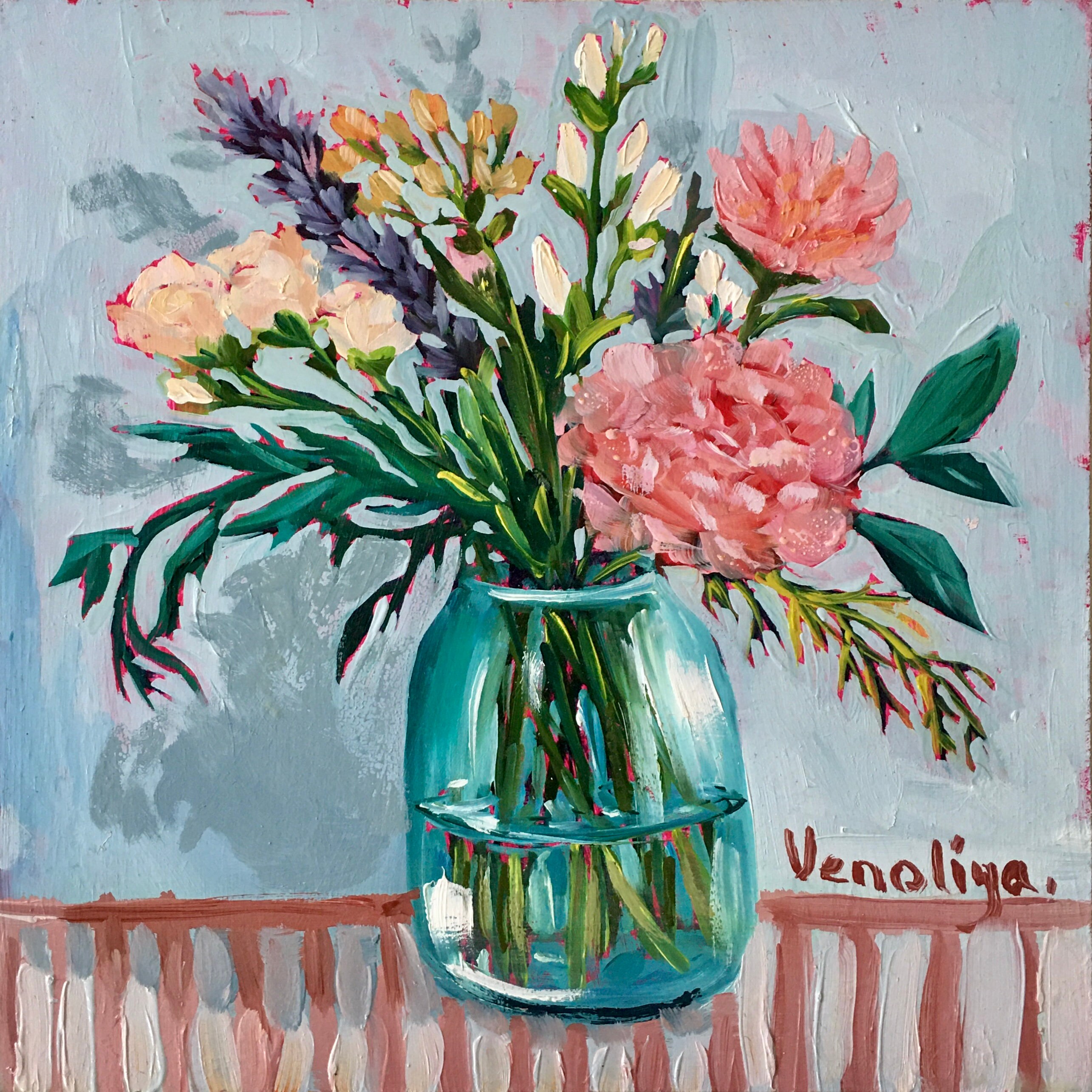 Flowers Jar Original Art Oil Painting by VenoliyaArt Etsy