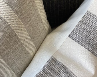 Designer stripe patten grey white black wide stripe and a white linen back block print - 24 x 24 | 22 x 22 | 20 x 20 | 14 x 20 Lena