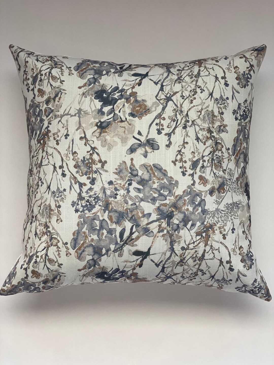 Designer Blue Pattern Pillow Cover Floral Flower Pattern With White