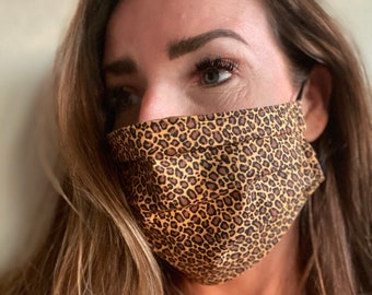 Cheetah Face mask | Animal print Leopard Washable Adjustable strap | Best fit | Fast ship | Preppy | Made in USA Lightweight