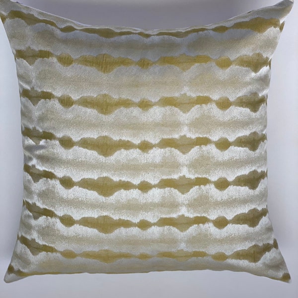 Designer pattern pillow cover geometric stripe citron pattern with white linen block print 22 x 22 | 24 x 24 | 20 x 20 | 14 x 20 Martha