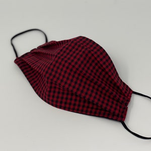 Gingham face mask Red and Black Lightweight Linen Summer Breathable Washable Best fit guarantee Fast ship Preppy image 3