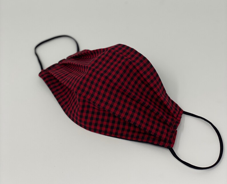 Gingham face mask Red and Black Lightweight Linen Summer Breathable Washable Best fit guarantee Fast ship Preppy image 3