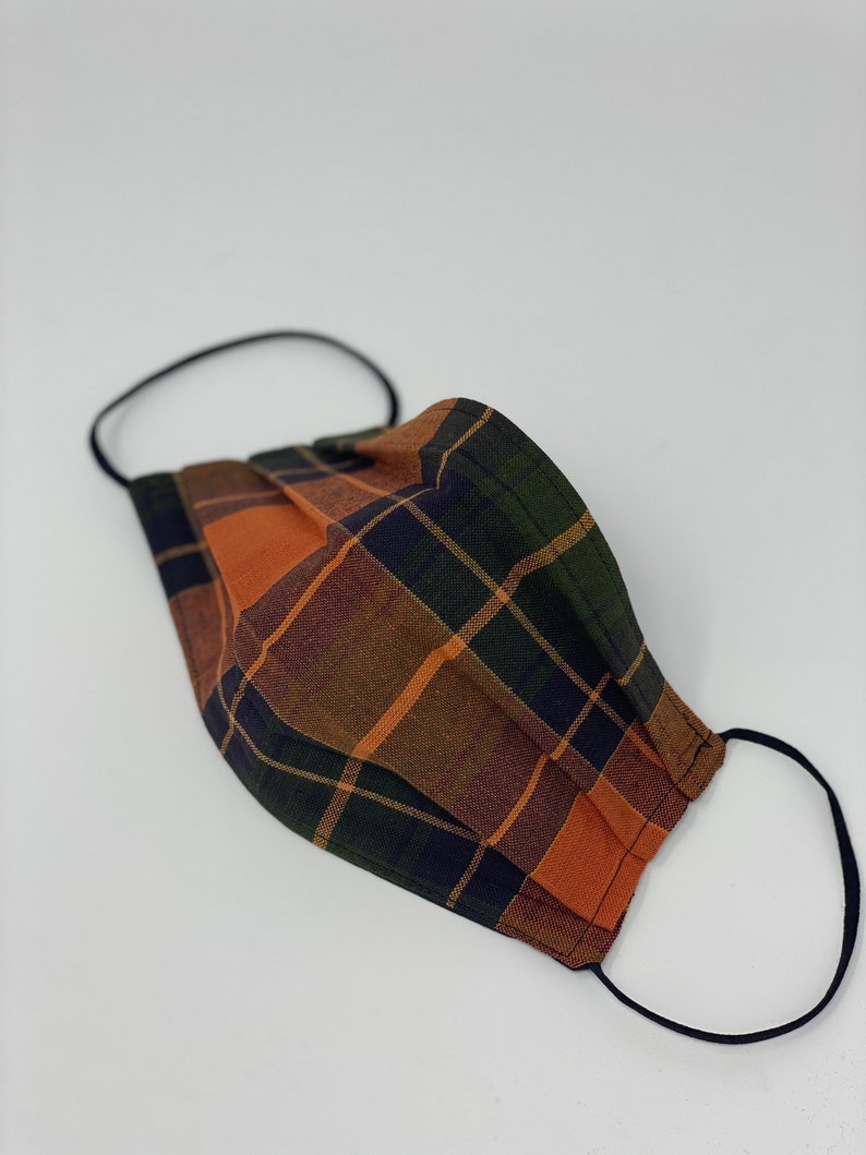 Plaid Face Mask Fall Autumn Orange and Green Lightweight image 3