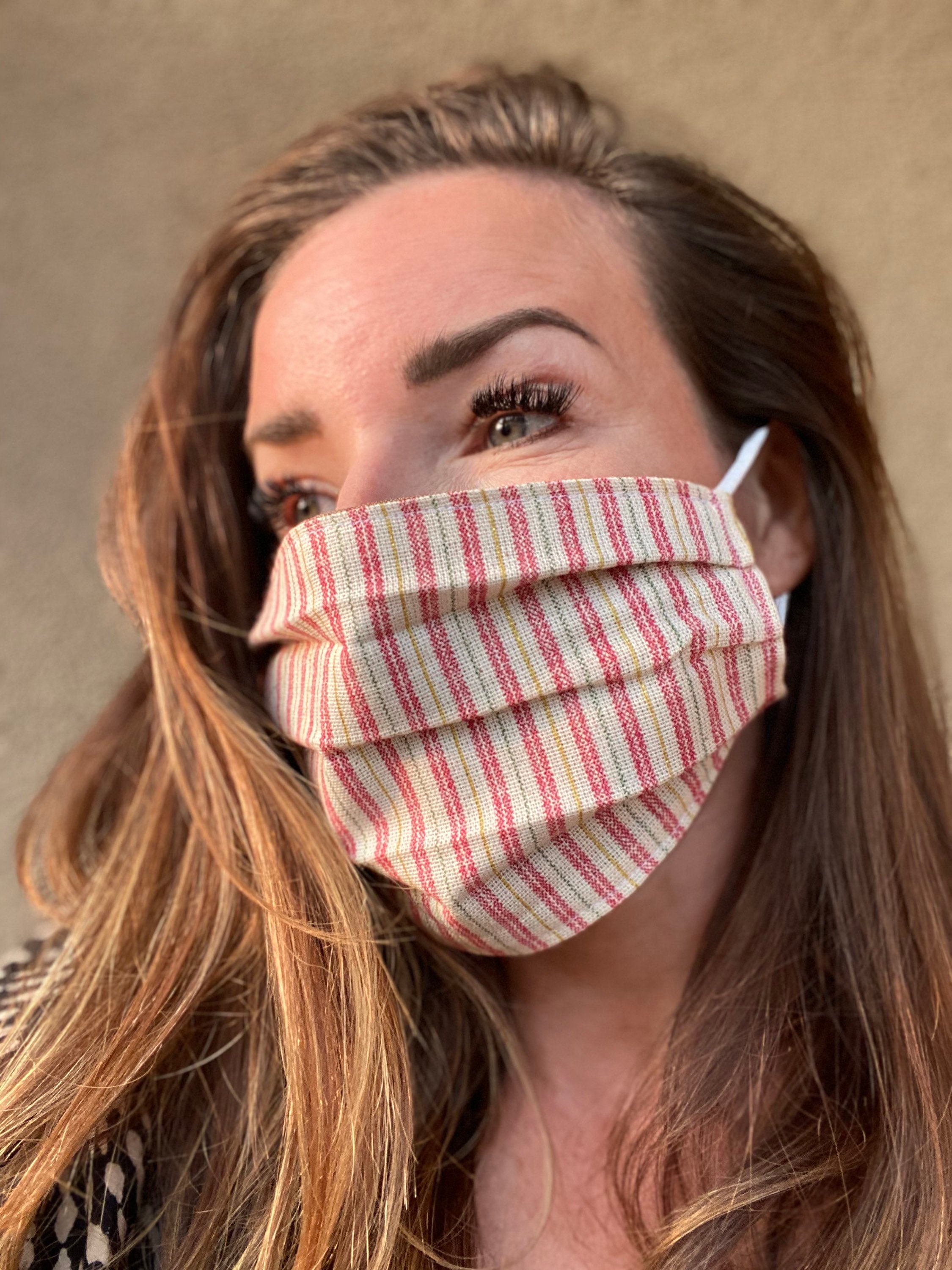 Red stripe Face Mask spring Autumn red and green stripe Etsy