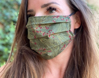 Winter Face Mask green and black Holiday or Christmas Lightweight adjustable cotton washable fast ship