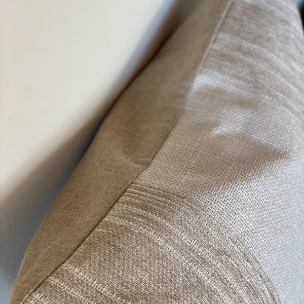 Designer stripe pattern pillow cover cream background oatmeal stripe flax linen block print- 24 x 24 | 22 x 22 | 20 x 20 | 14 x 20 Hazel