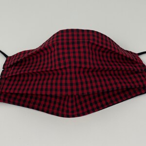 Gingham face mask Red and Black Lightweight Linen Summer Breathable Washable Best fit guarantee Fast ship Preppy image 4