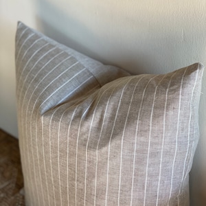 Designer linen stripe pillow cover thin white stripe oatmeal stripe with flax linen 22 x 22 | 24 x 24 | 20 x 20 | 14 x20 William