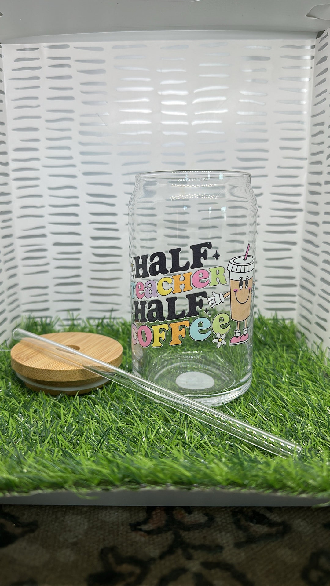Half Teacher Half Coffee Glass Can Etsy