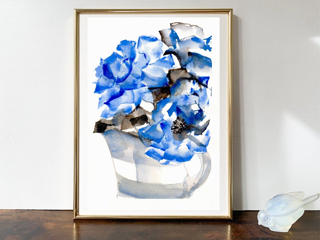 Original Watercolor Painting Blue Roses – Hand-painted Floral Art ...