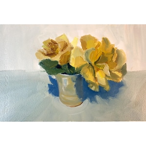 Yellow Roses Original Oil on Paper Painting