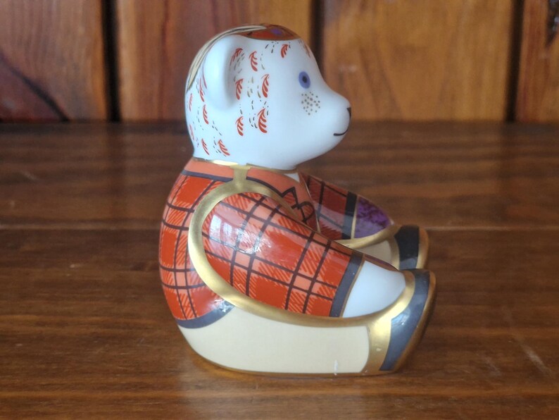 Vintage Royal Crown Derby Scottish Teddy Bear Paperweight Figures