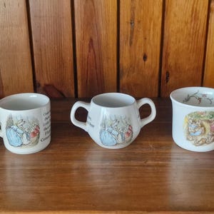 Vintage Wedgwood Beatrix Potter Peter Rabbit items, Mugs and cups featuring Peter Rabbit and The Flopsy Bunnies