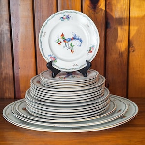 Vintage Shelley Versailles Plates and Oval Platters – English Bone China Bird & Fruit Pattern – Dinner Side Tea Plates and Serving Platters