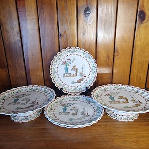 Antike Copeland Canton Muster. Fußteller und 21 cm Teller. Datiert 1879.