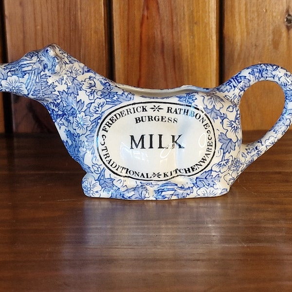 Vintage milk jug in the form of a cow. Frederick Rathbone Traditional Kitchenware. Made by Burgess, Middleport Pottery Staffordshire England
