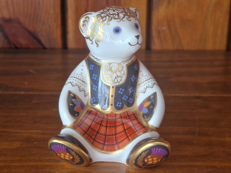 Vintage Royal Crown Derby Scottish Teddy Bear Paperweight Figures