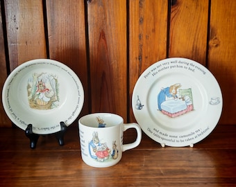 Vintage Wedgwood Peter Rabbit Nursery Set Boxed Beatrix Potter Mug Plate Bowl England Gift Set