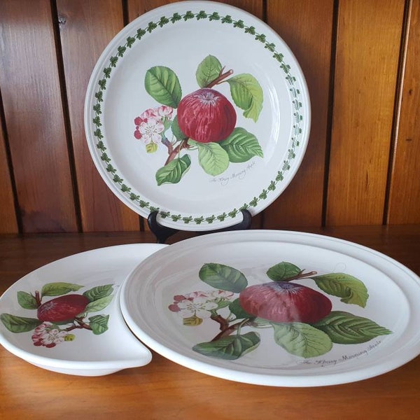 Vintage Portmeirion Pomona The Hoary Morning Apple design Dinner Plates. Also crescent shaped side plate