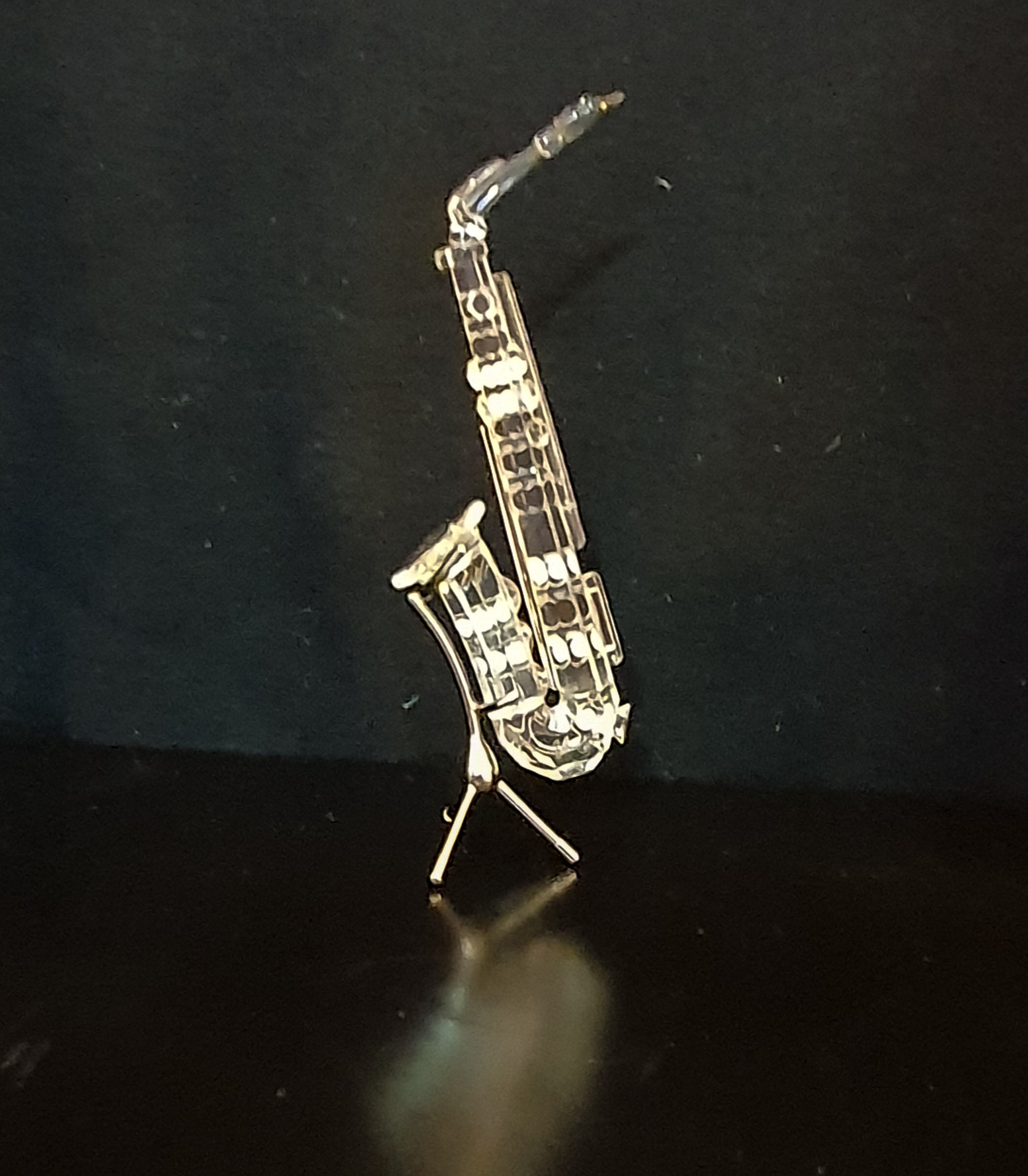 Vintage Swarovski Crystal Glass Saxaphone With Genuine Pearl