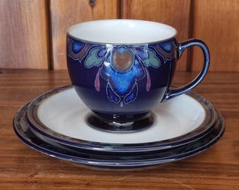 Vintage Denby Baroque Stoneware Teapot and Trio: Art Nouveau Design