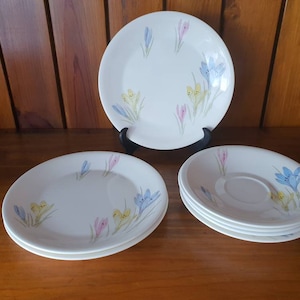 Vintage Norwegian Figgjo Flint Crocus Pattern  tea plates and saucers.