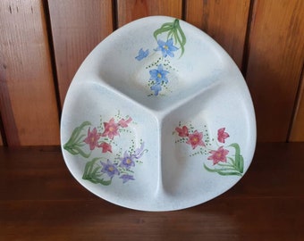 Vintage Hand Painted E Radford three section serving dish with floral design.